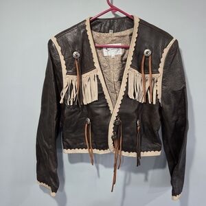 Rare Scully Western Leather Fringe Jacket Womens Size 12